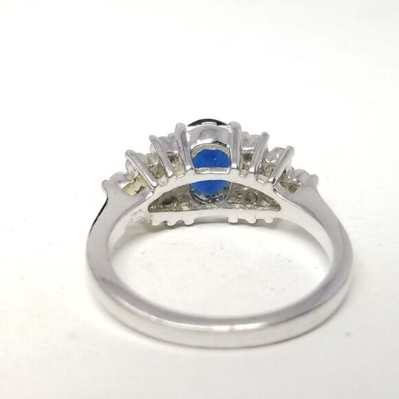 Vintage Sterling Silver Blue Oval Rhinestone Ring, Size 6 Band, Cluster Cocktail - Picture 5 of 9